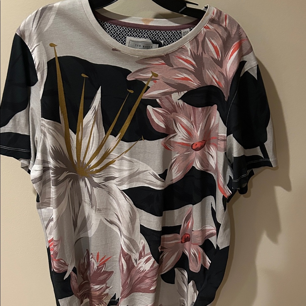 Ted Baker Black and Pink Floral Short Sleeve Top
